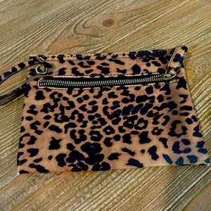 Leopard wristlet with zipper pouch